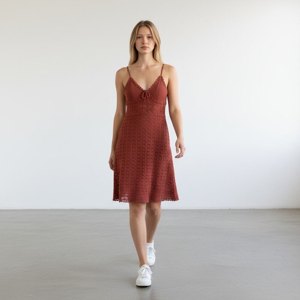 Vintage 90's Y2K Bebe Women Festival Rust Crochet Strappy Sun Dress Size L